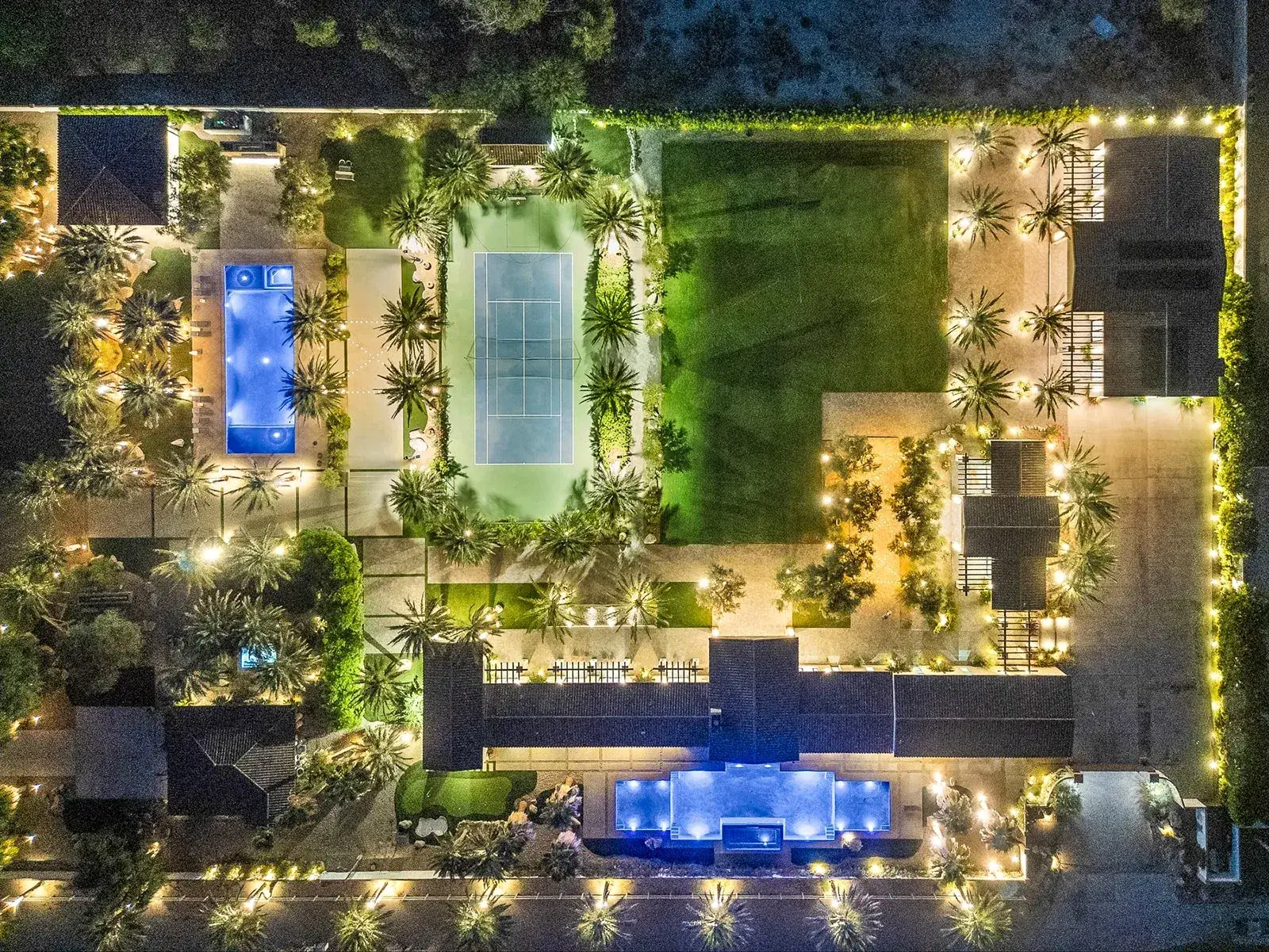 Illuminated aerial plan of Cache Estate at night