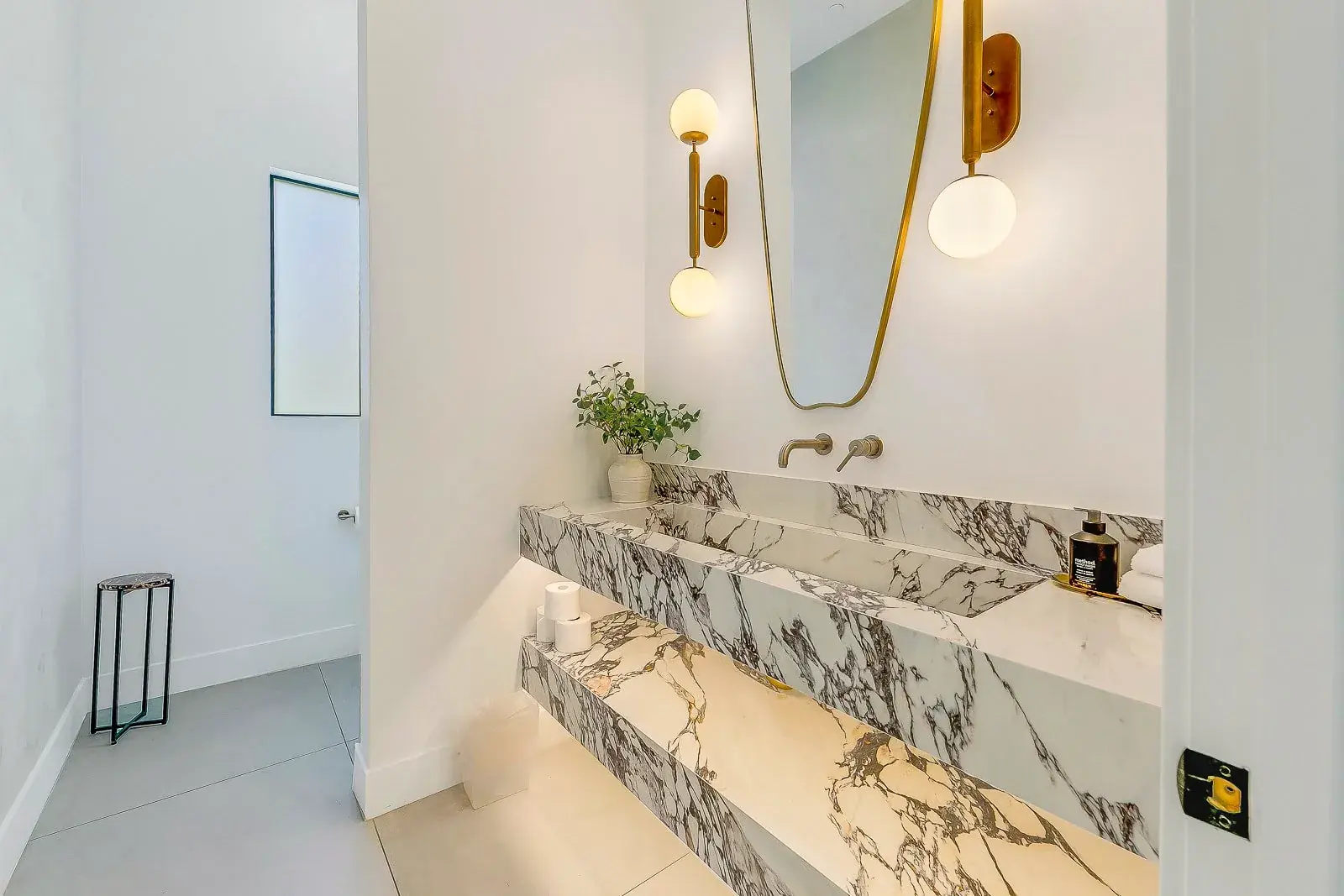 Marble bathroom with double vanity