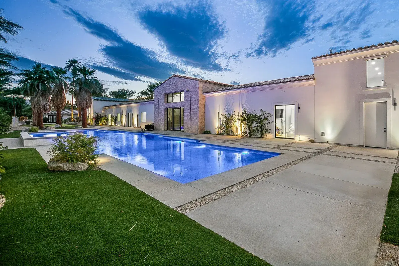 The front pool and spa