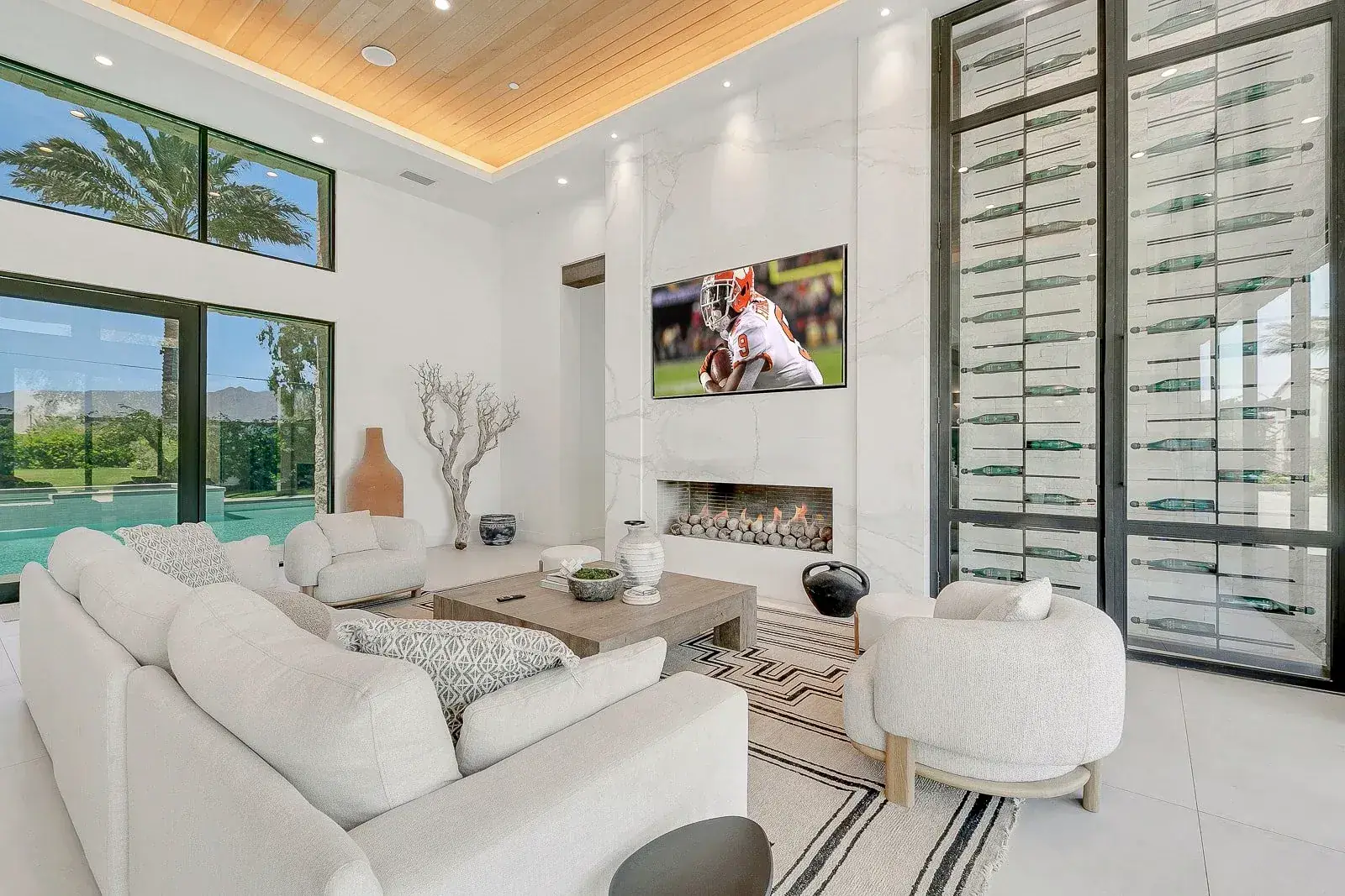The living room fireplace