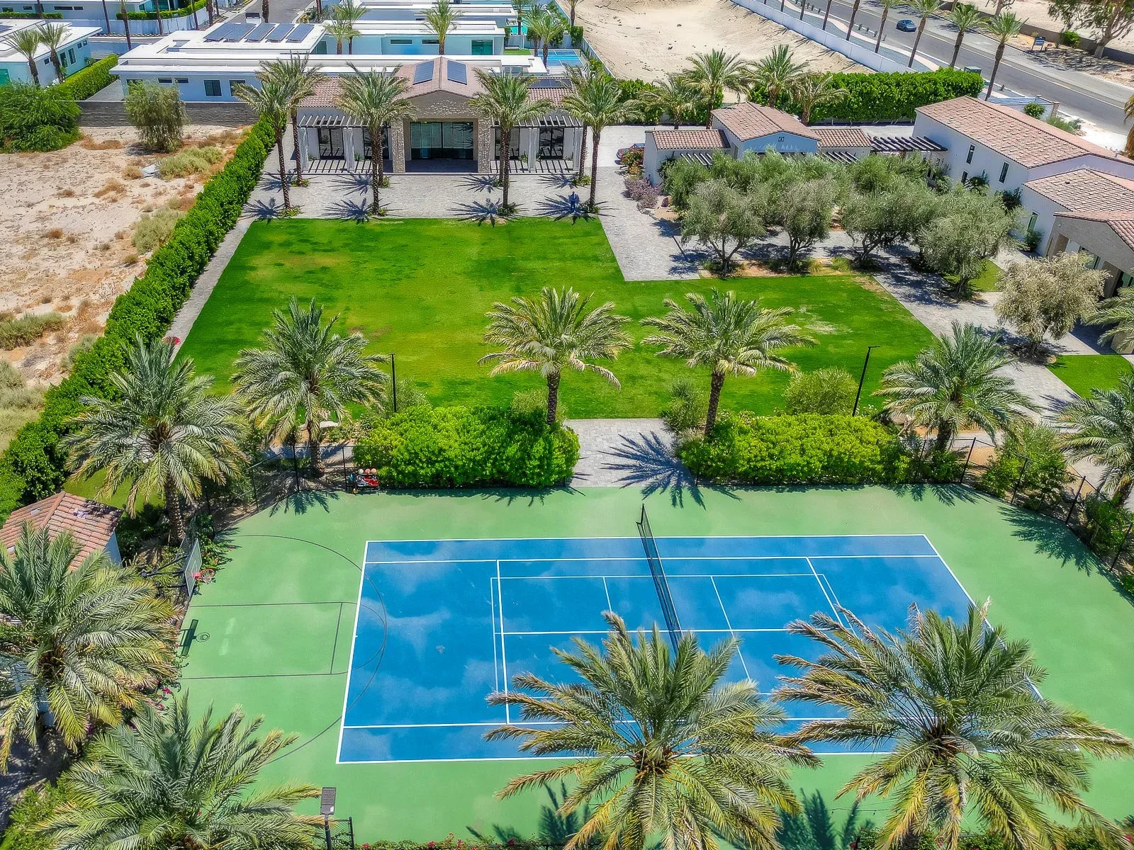 Tennis court and the great lawn from above
