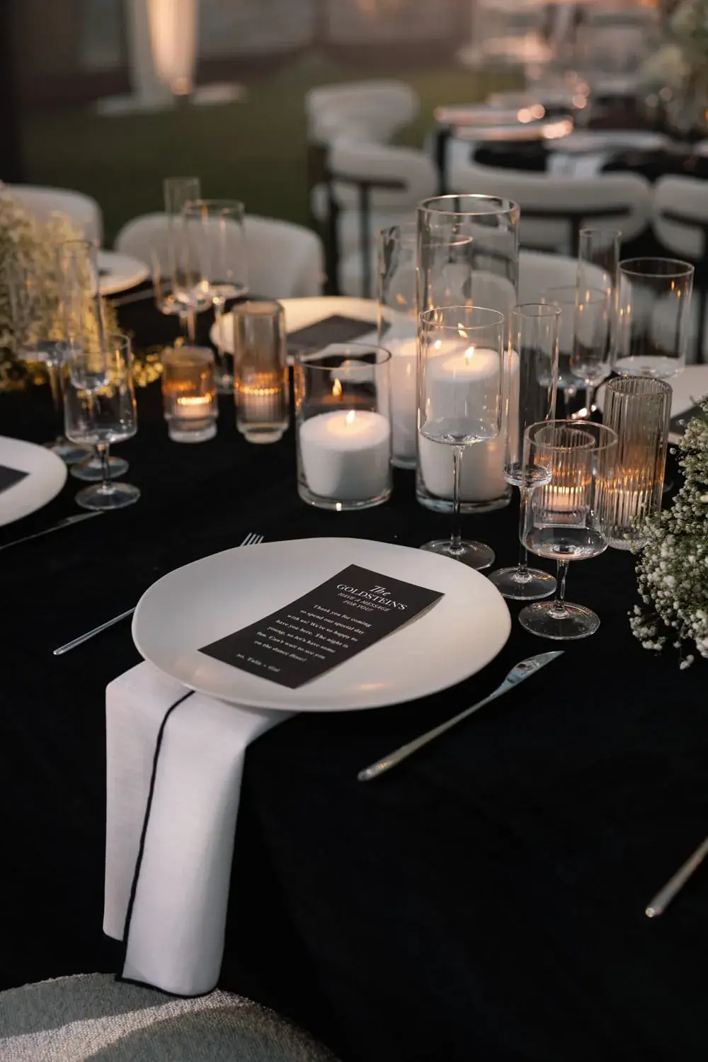 Black linen, crystal and candlelight